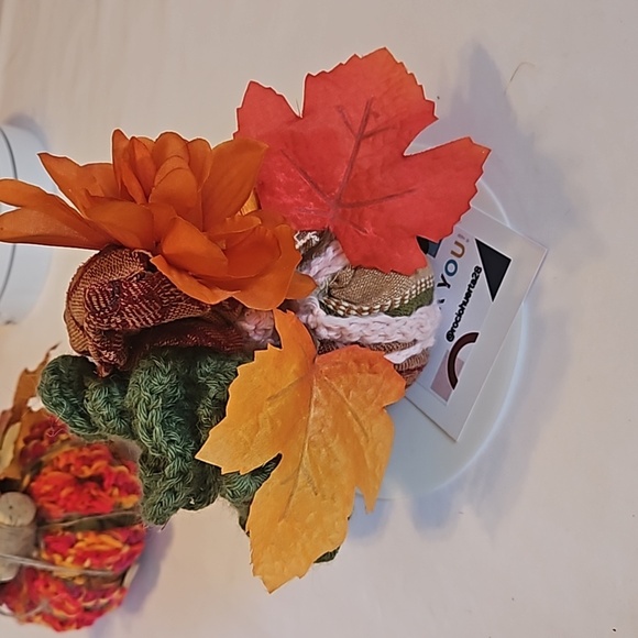 Hand Crafted crochet farmhouse fall decor harvest faux pumpkins upcycled holiday - Picture 4 of 16